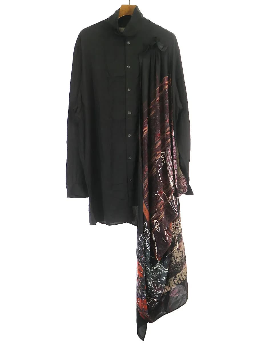 Yohji Yamamoto ヨウジヤマモト プール オム 20AW LOOK36 ドレープクロススタンドカラーロングシャツ