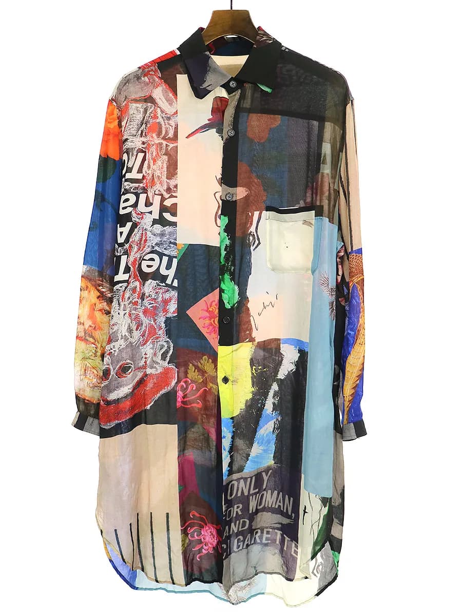 Yohji Yamamoto ブラックスキャンダル ヨウジヤマモト 18SS パッチワーク3重衿ロングシャツ