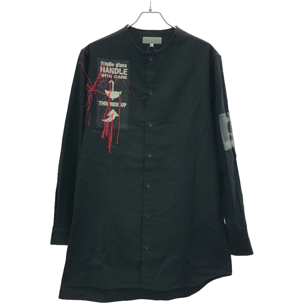 Yohji Yamamoto ヨウジヤマモト プールオム 21SS アンバランスB ワッペン装飾ノーカラーシャツブラウス HD-B55-059
