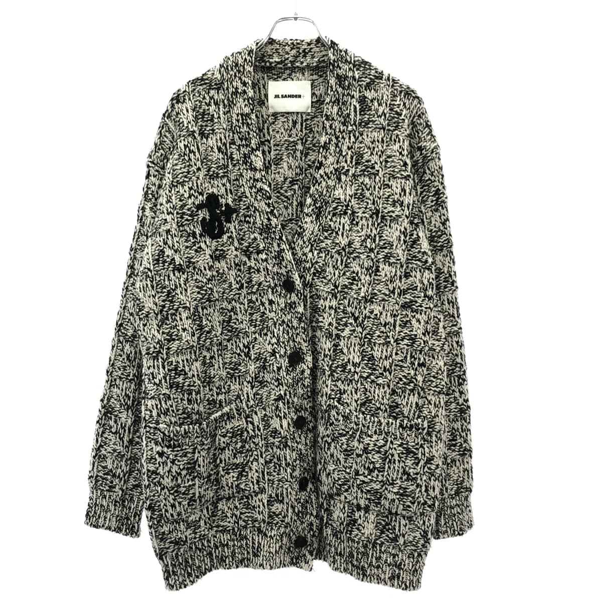 JIL SANDER ジルサンダープラス ロゴエンブロイダリーオーバーサイズニットカーディガン JPPT759532 ブラック×ホワイト 32 【中古】 ITN4GGOI4UVS