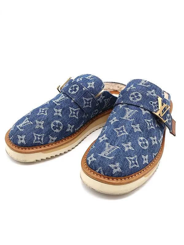 LOUIS VUITTON ルイヴィトン 20AW LVコージーライン モノグラムデニムムートンミュール シューズ