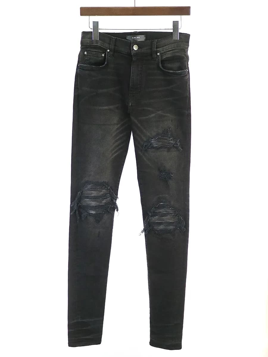 AMIRI アミリ MX1 クラッシュ加工レザーバイカースキニーパンツ