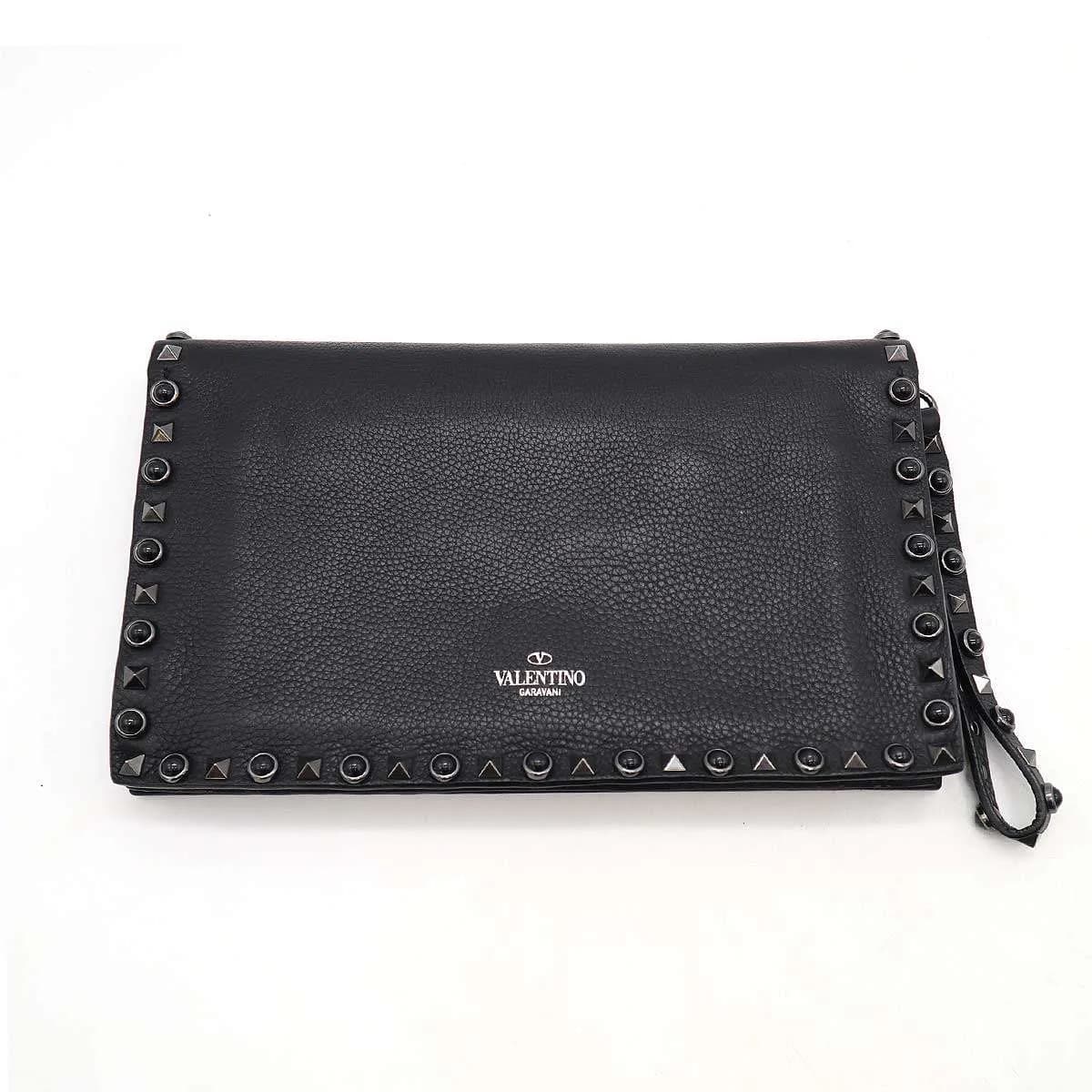 VALENTINO ヴァレンティノ ロックスタッズストーン レザークラッチバッグ セカンドバッグ