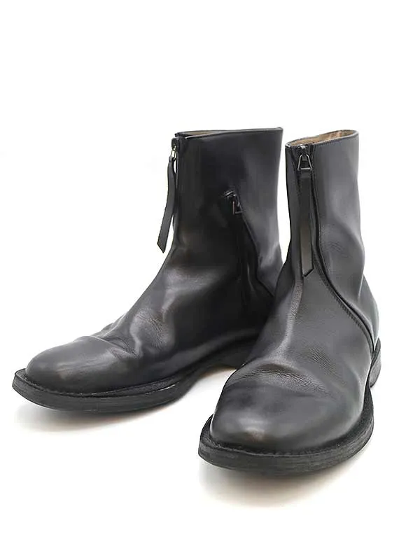 Yohji Yamamoto ヨウジヤマモトプールオム×シェレヴィッキオヴィッキ 23AW CURVED ZIP BOOTS カーブドジップレザーブーツ