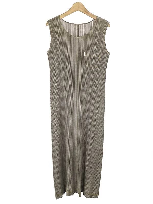 ISSEY MIYAKE プリーツプリーズ イッセイミヤケ デニムプリントプリーツノースリーブワンピース