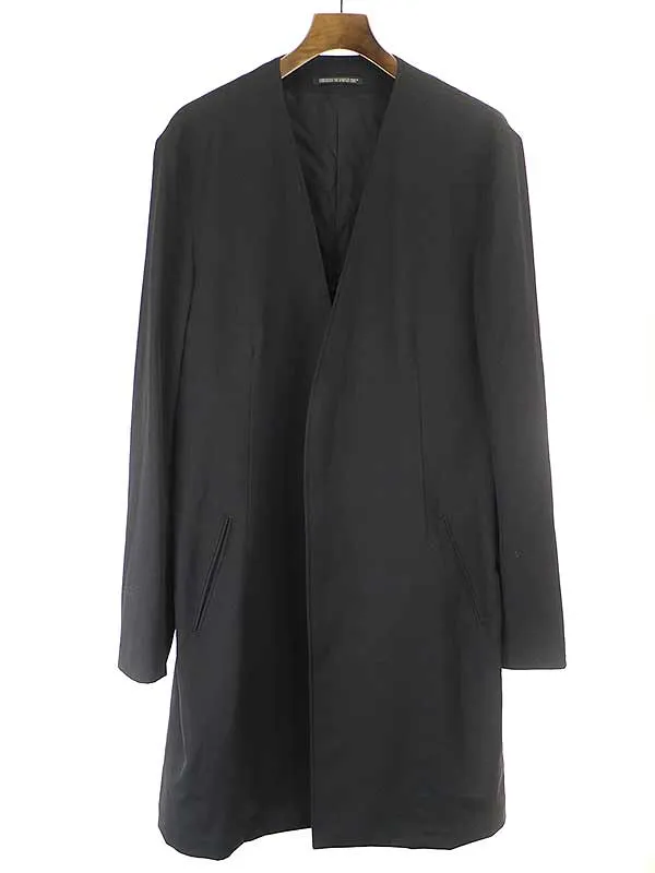 Yohji Yamamoto ヨウジヤマモトプールオム 15SS ウールギャバジンノーカラーロングジャケット コート