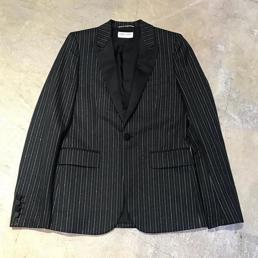 SAINT LAURENT SAINT LAURENT PARIS ピンストライプスモーキングラベル1Bジャケット