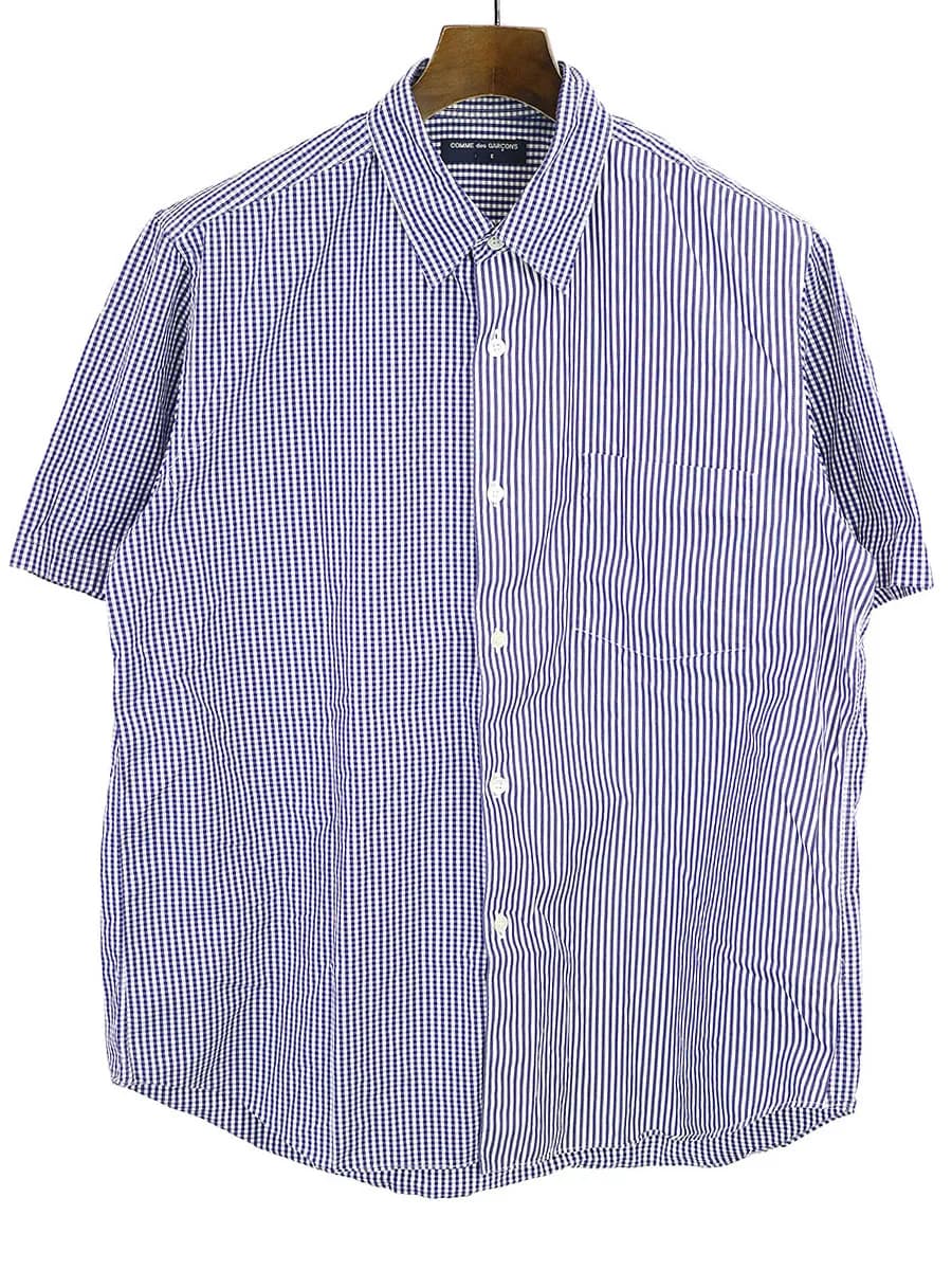 COMME des GARCONS コムデギャルソン オム ストライプ切替ギンガムチェック半袖シャツ