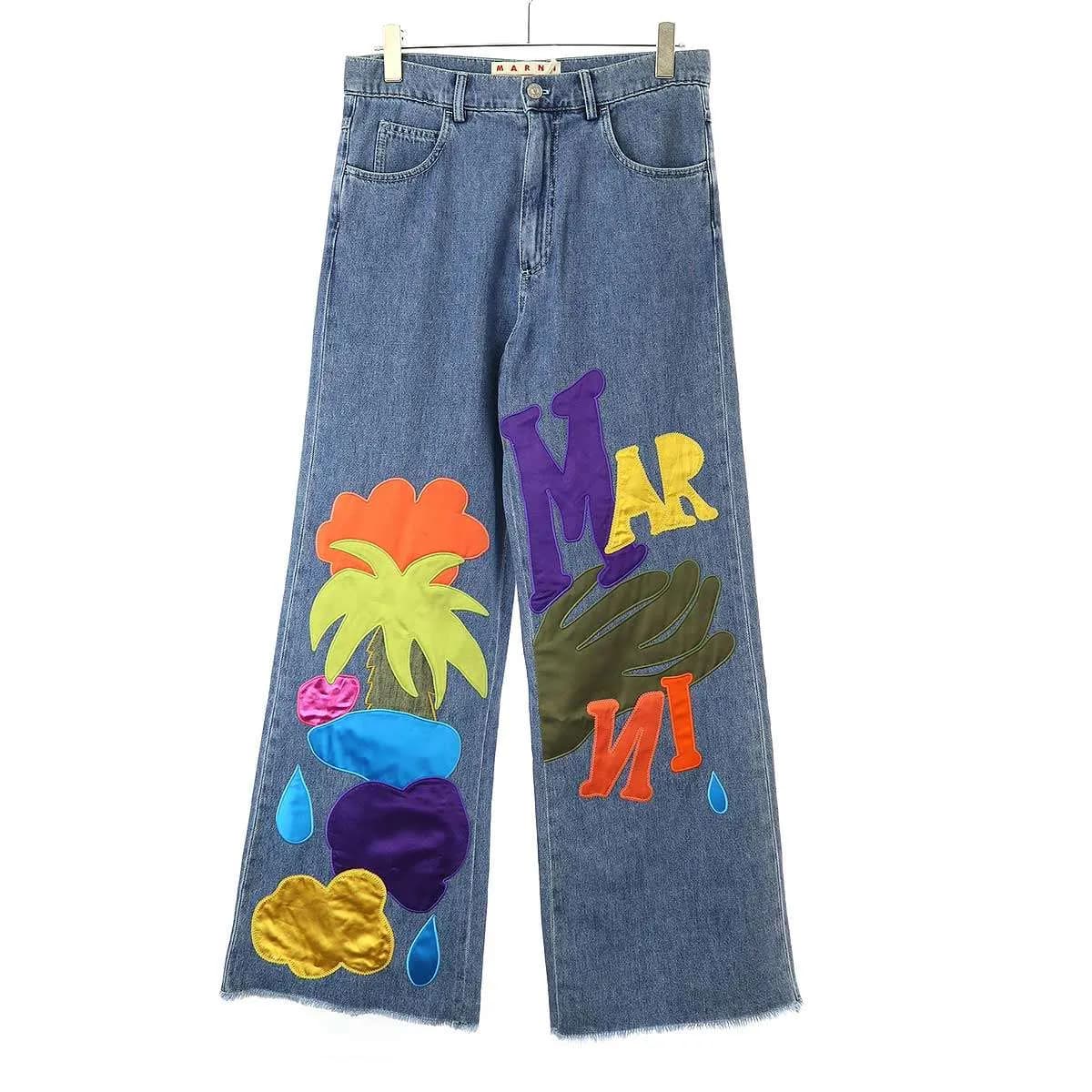 MARNI マルニ 23SS NO Vacancy Inn アップリケワイドレッグデニムパンツ
