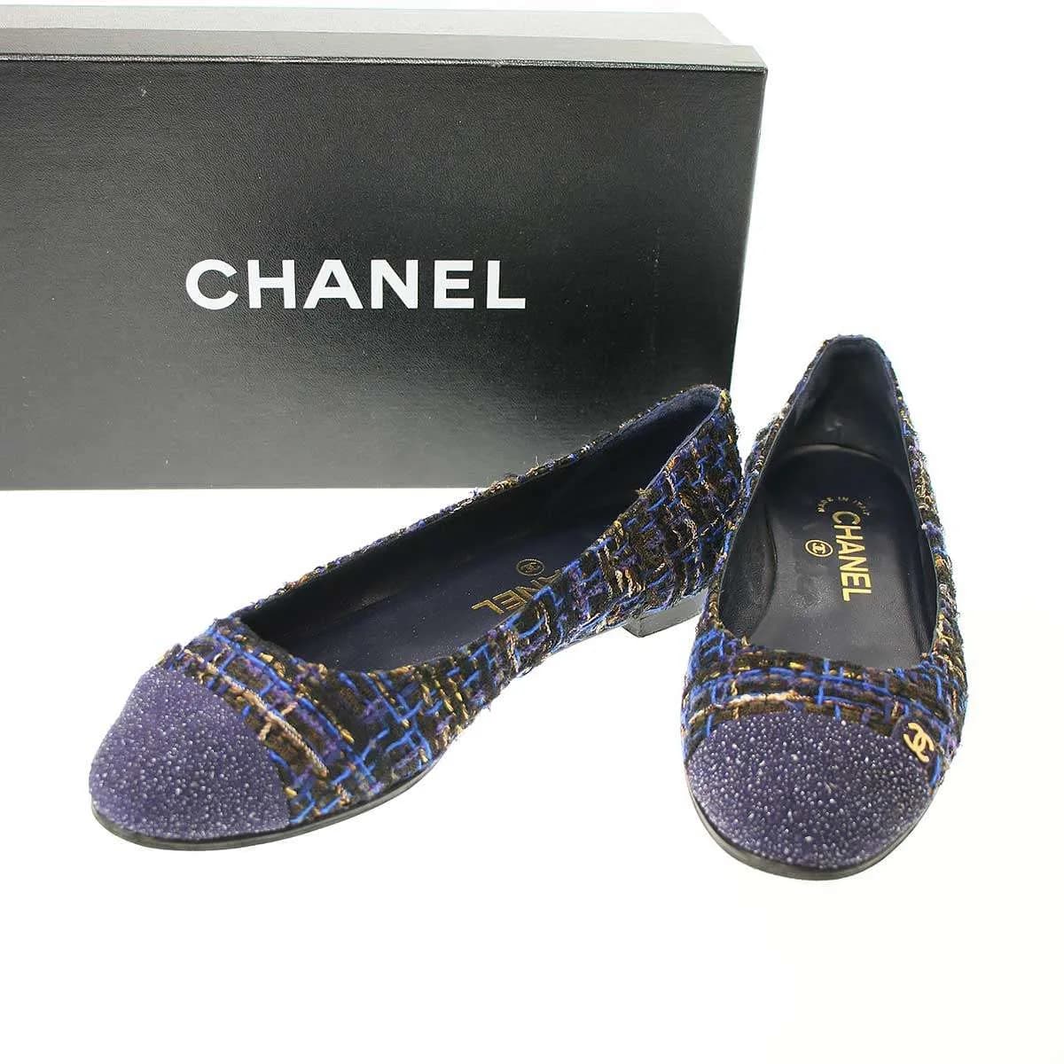 CHANEL シャネル Ballerines グリッタートゥ ツイードフラット バレリーナシューズ