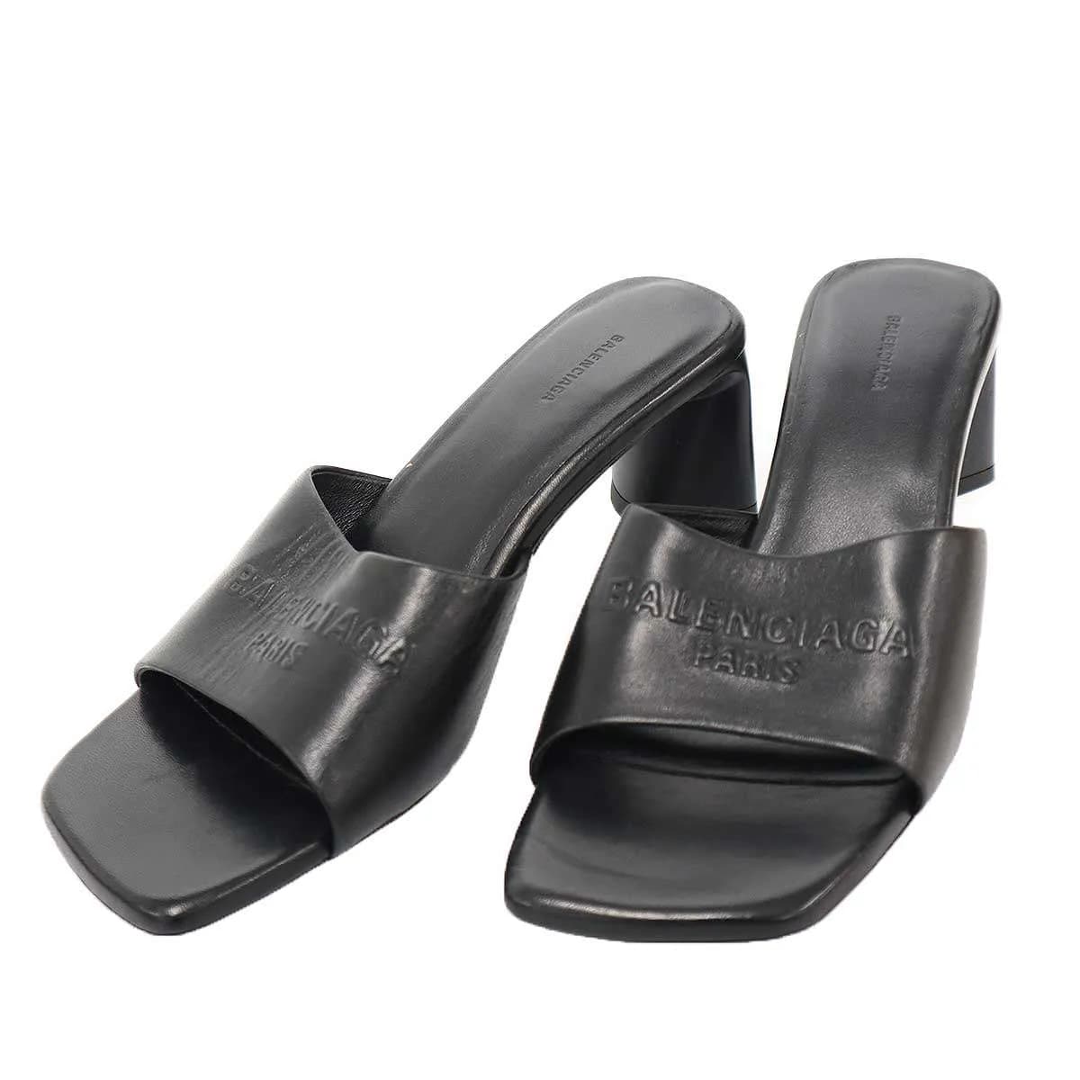 BALENCIAGA バレンシアガ ロゴレザーヒールサンダル