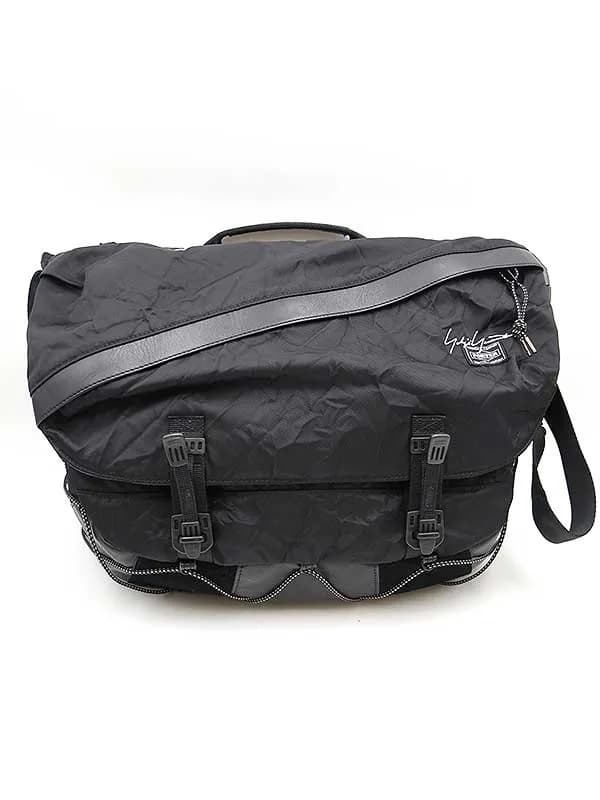 Porter Classic ポーター × ヨウジヤマモト シワ加工レザーコンビナイロンツイルメッセンジャーバッグ