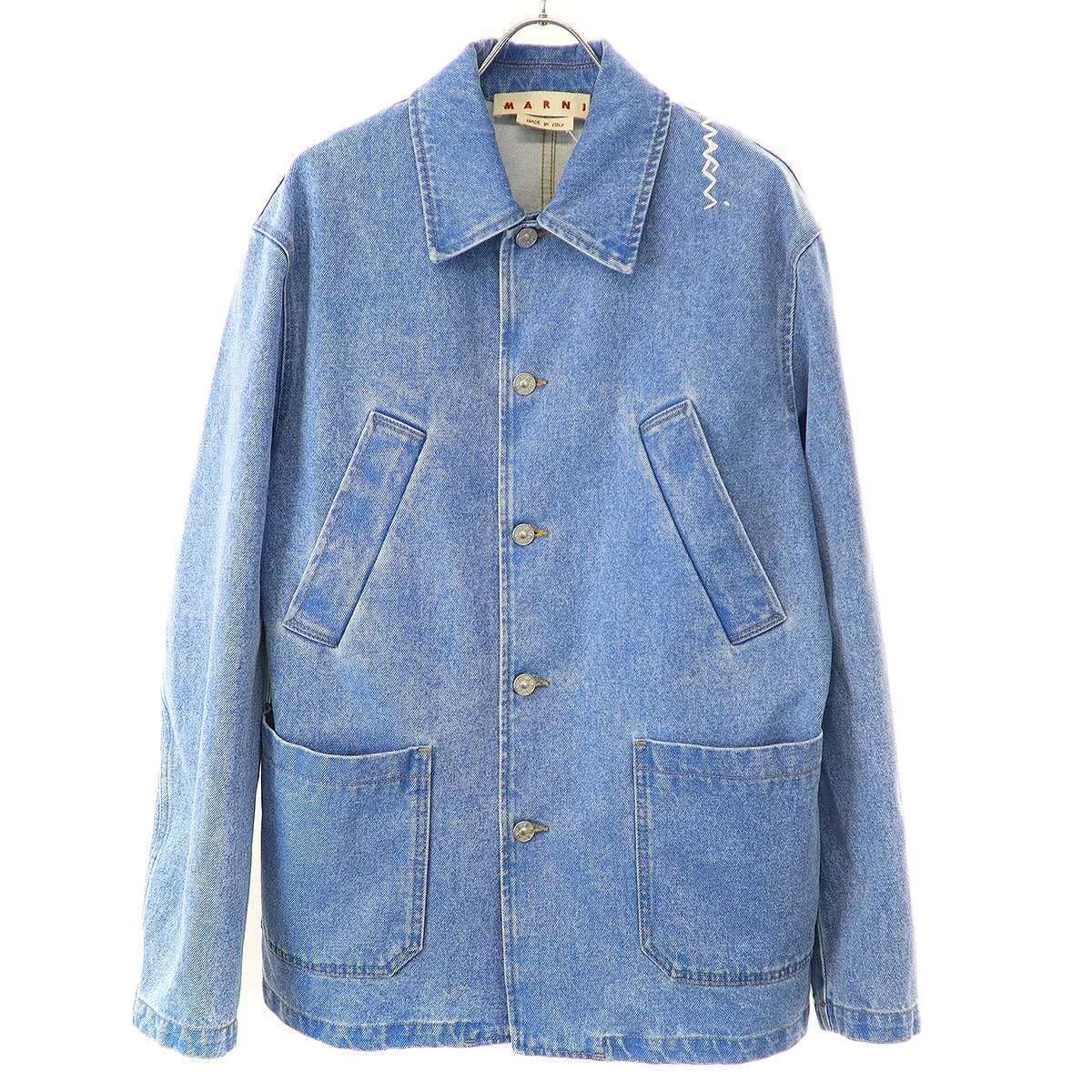 MARNI マルニ 25SS BLEACHED COATED ORGANIC DENIM COBALT JACKET ブリーチデニムカバーオールジャケット GUJU0012S0