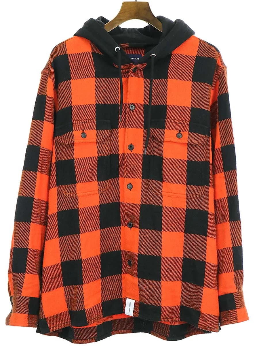 DESCENDANT ディセンダント 19SS SPICOLI HOODED LS SHIRT フード付きチェックシャツ