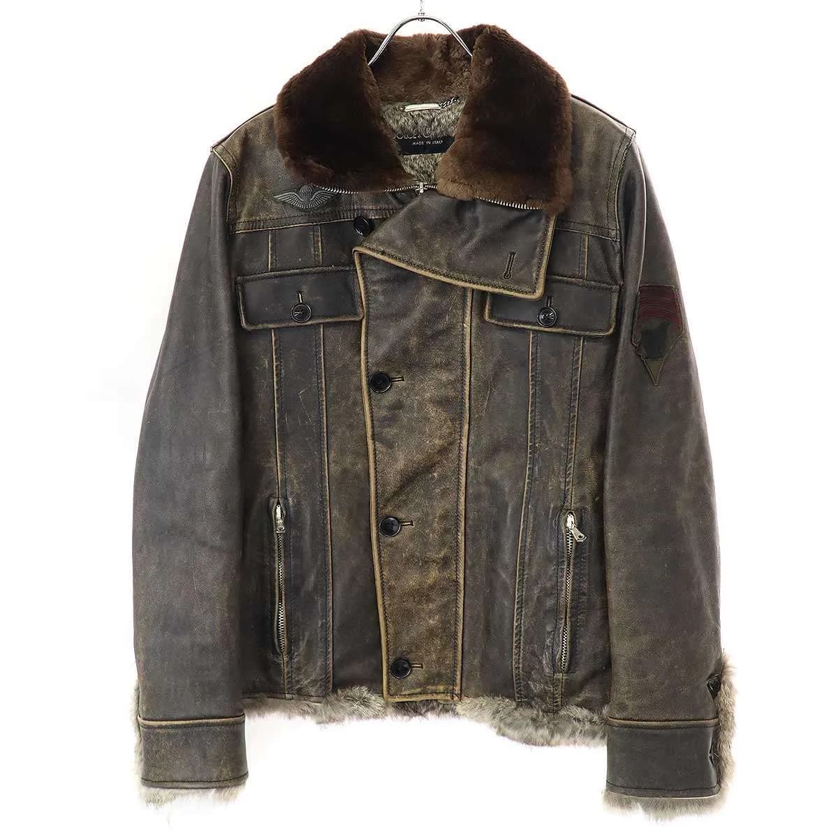 DOLCE&GABBANA ドルチェ&ガッバーナ 2004AW ラビットファーパッチワーク レザージャケット