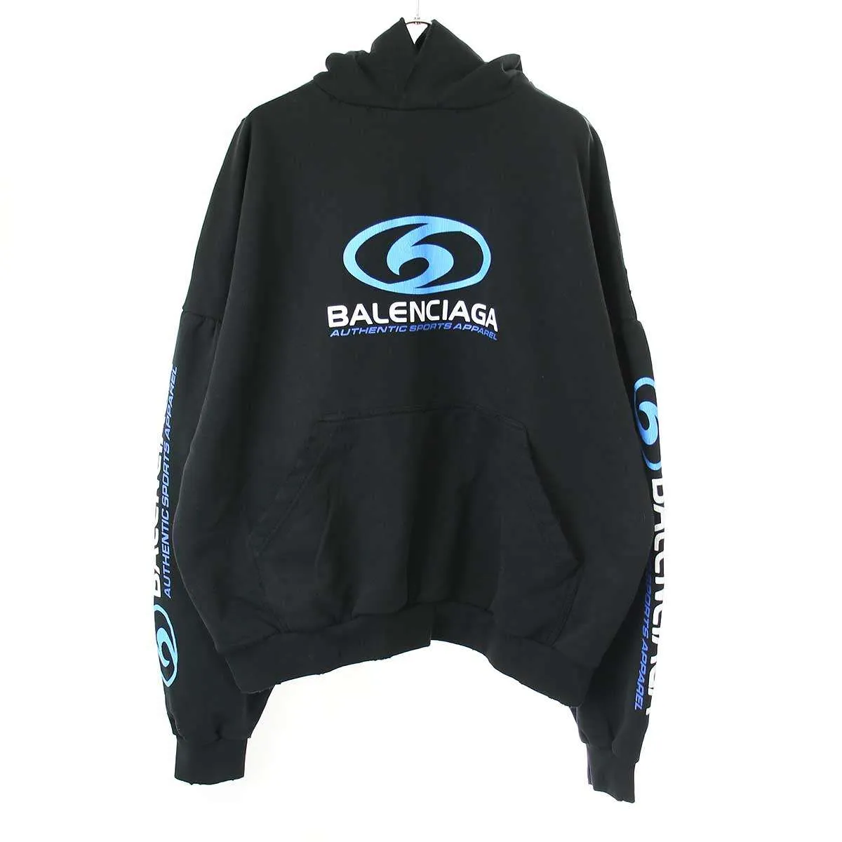 BALENCIAGA バレンシアガ 24SS Round Hoodie ダメージ加工ロゴプリントプルオーバースウェットパーカー