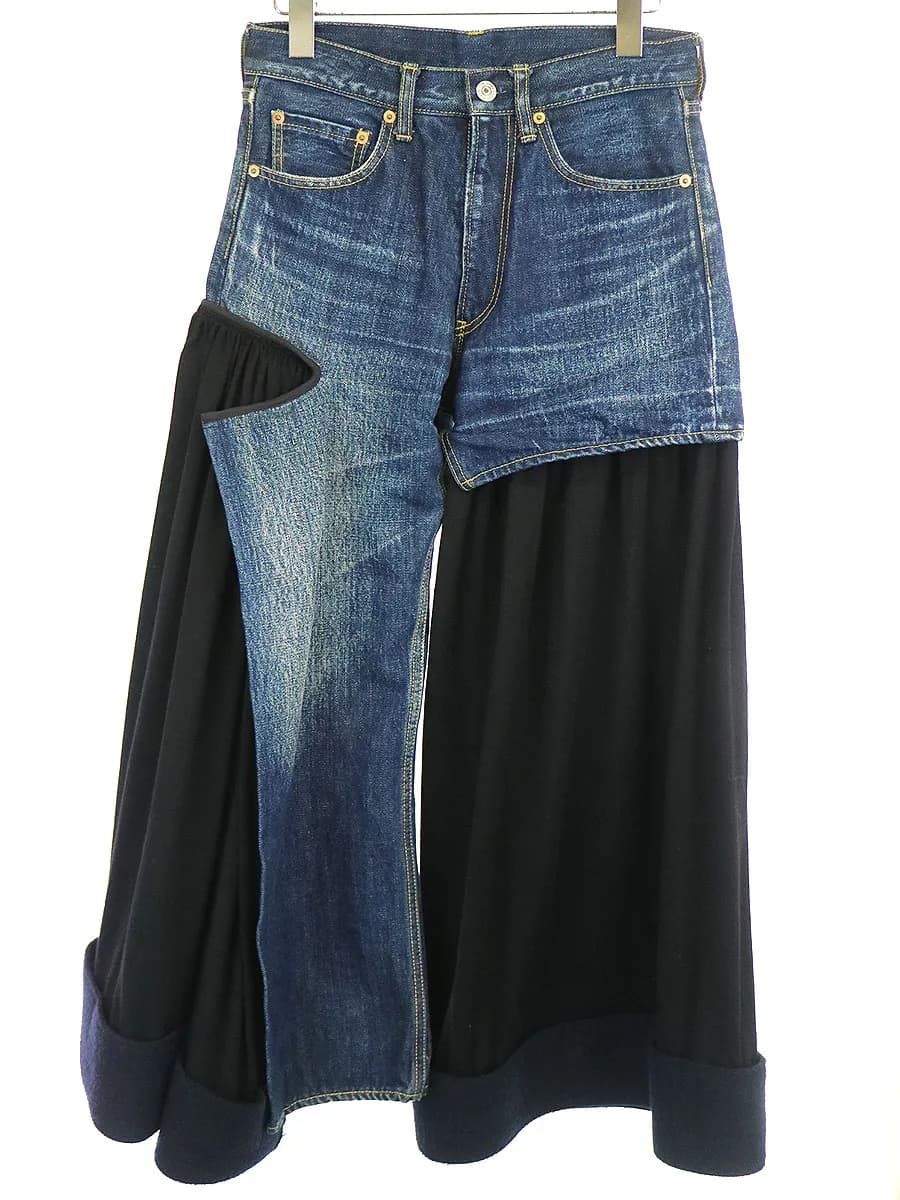Yohji Yamamoto ヨウジヤマモト ファム×スポテッドホース 02AW LOOK10 ドッキングウールデニムワイドパンツ