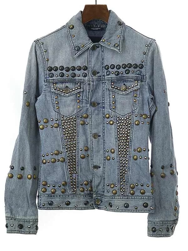 DOLCE&GABBANA ドルチェ&ガッバーナ 10SS ラインスタッズストーン装飾 デニムジャケット