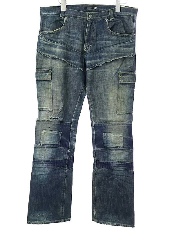 UNDERCOVER アンダーカバー 2001AW D.A.V.F期 初期 パッチワークカーゴデニムパンツ インディゴブルー サイズ:LUNDER COVER アンダーカバー 2001AW D.A.V.F期 初期 パッチワークカーゴデニムパンツ