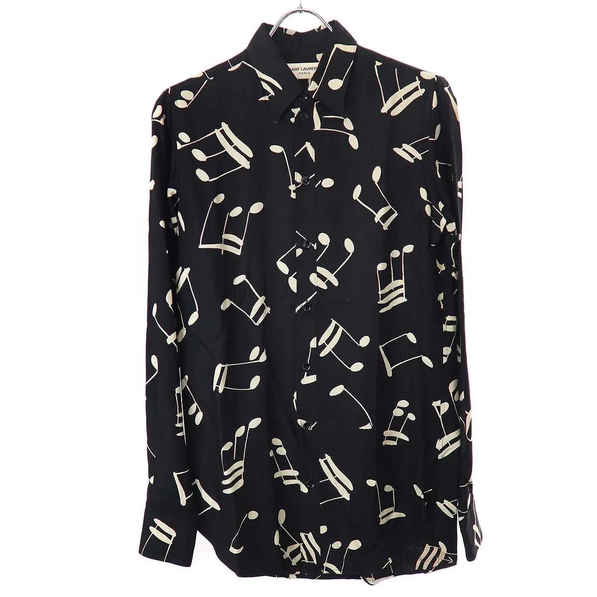 SAINT LAURENT サンローラン パリ 16AW ミュージックノートレーヨンシャツ 437581 Y325N ブラック 37 【中古】 ITEAMW6WZ7I0