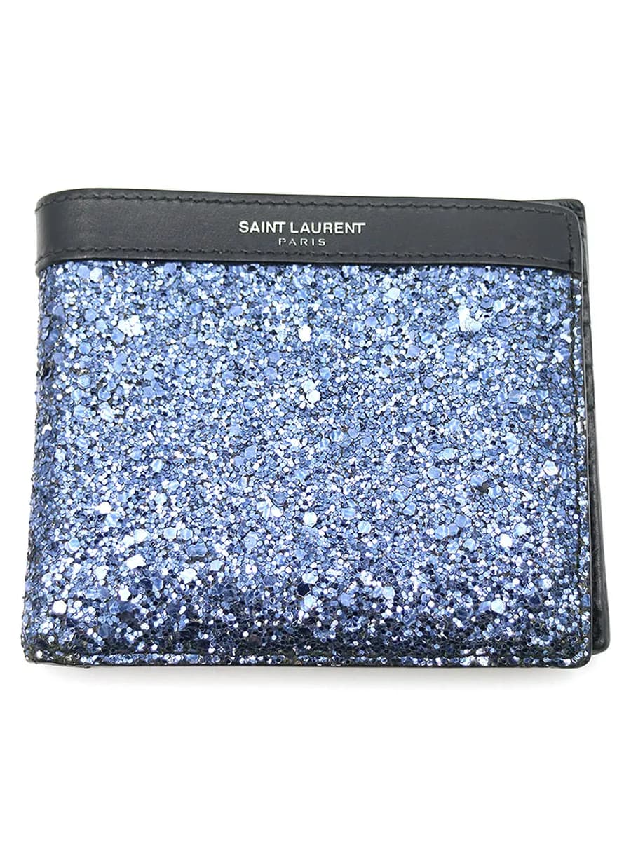 SAINT LAURENT サンローラン パリ ブルーグリッターレザーウォレット