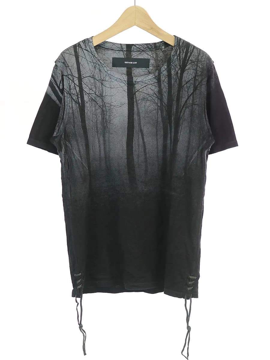 ISAMU KATAYAMA BACKLASH イサムカタヤマ バックラッシュ×ティーンエイジラスト 12SS サイドレースアップフォレストプリントTシャツ