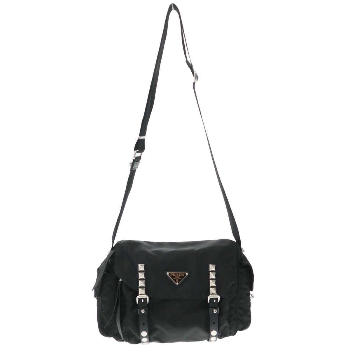 PRADA プラダ ロゴプレート スタッズナイロンショルダーバッグ 1BD118