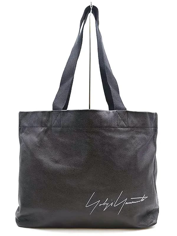 Yohji Yamamoto ヨウジヤマモト シグネチャーロゴプリントトップジップレザーショルダーバッグ