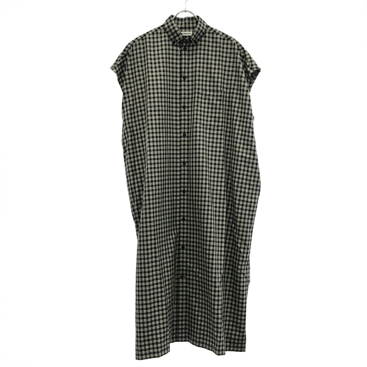 BALENCIAGA バレンシアガ オーバーサイズノースリーブチェックシャツワンピース 576677