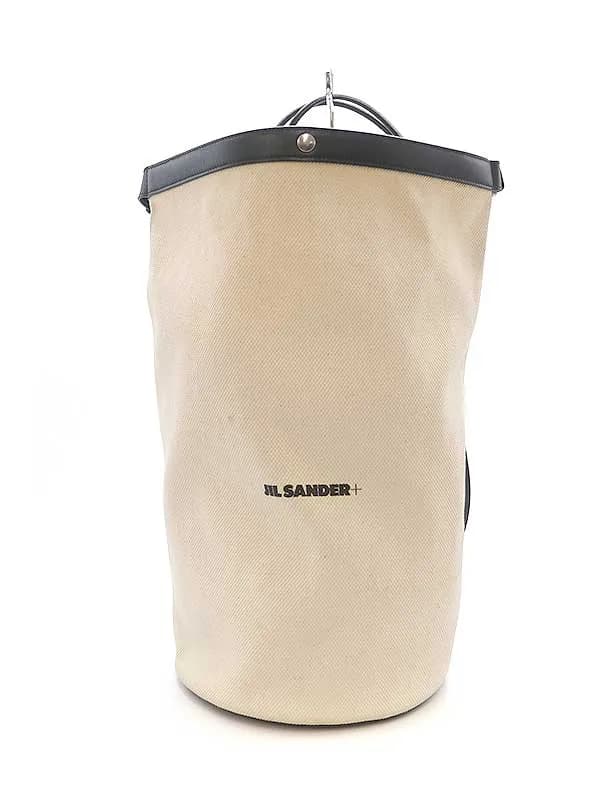 JIL SANDER ジルサンダープラス ロゴキャンバスバケットバッグ アイボリー×ブラック
