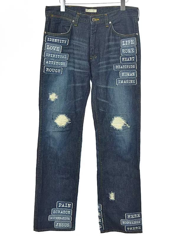 NUMBER NINE ナンバーナイン 02SS MODERN AGE期 クラッシュリペアパッチカスタムデニムパンツ