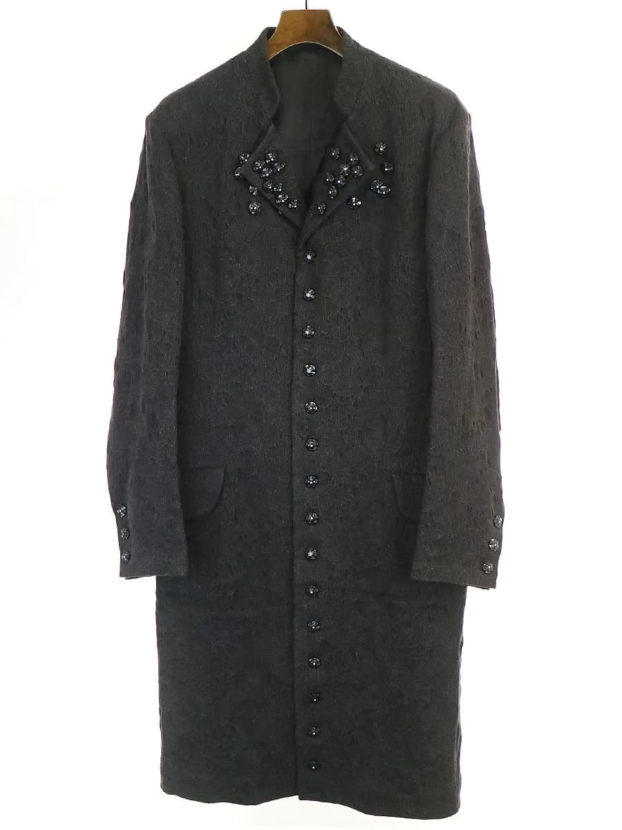 Yohji Yamamoto ヨウジヤマモト プール オム 15SS LOOK24 ビジュー装飾ジャカードロングジャケット