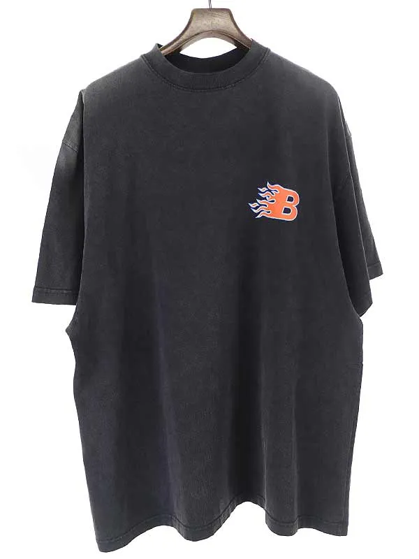 BALENCIAGA バレンシアガ 21SS ヴィンテージ加工フレームロゴオーバーサイズTシャツ