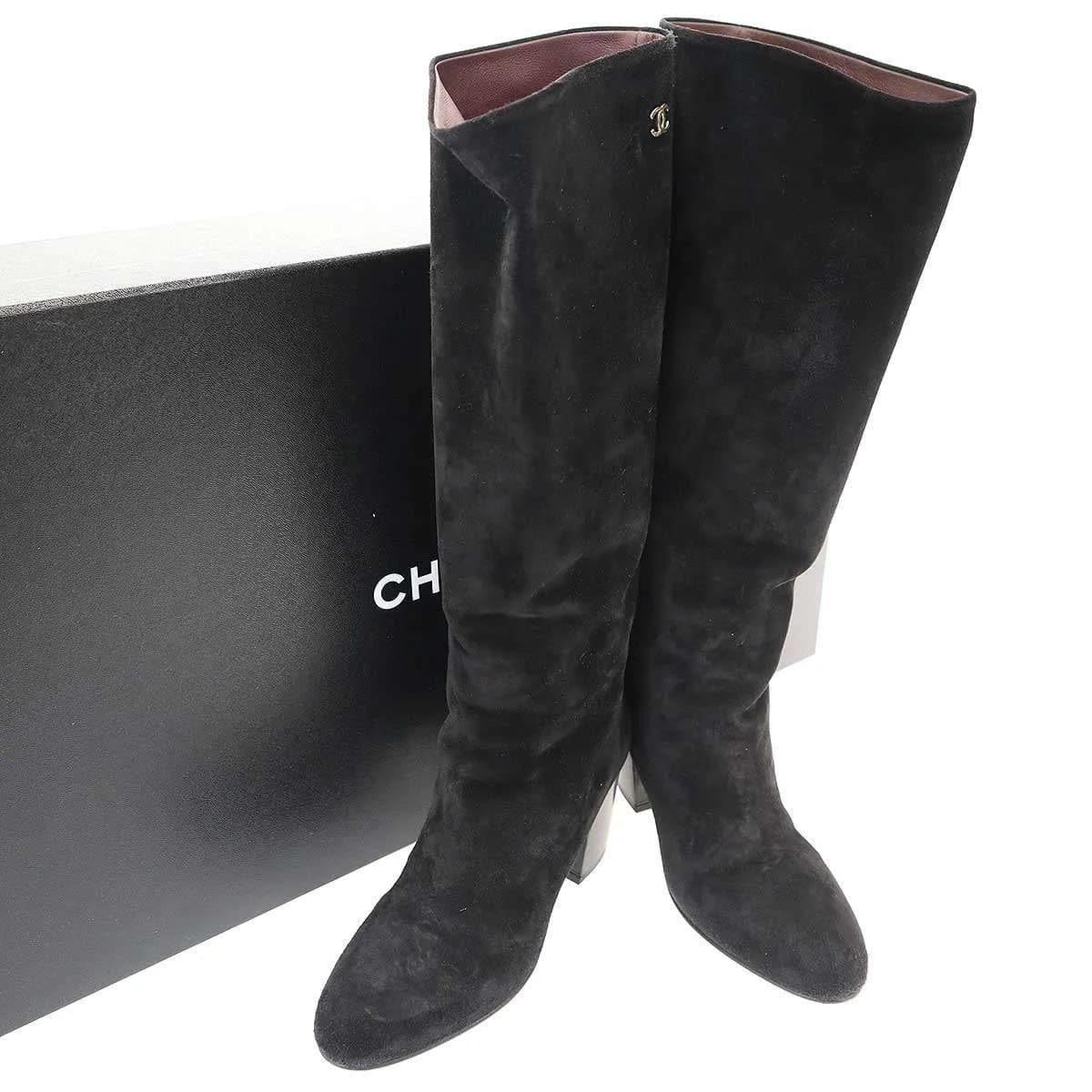 CHANEL シャネル ココマーク スウェードレザーロングブーツ