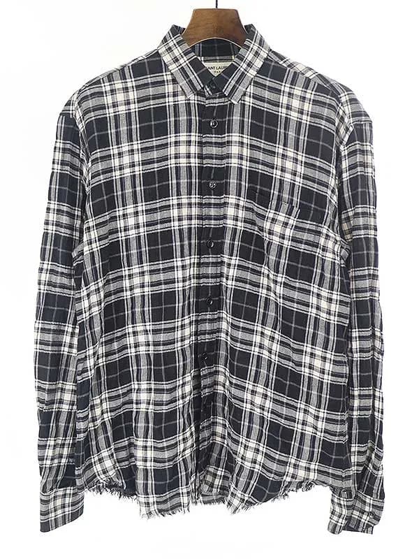 SAINT LAURENT サンローラン パリ 16SS カットオフフランネルチェックシャツ