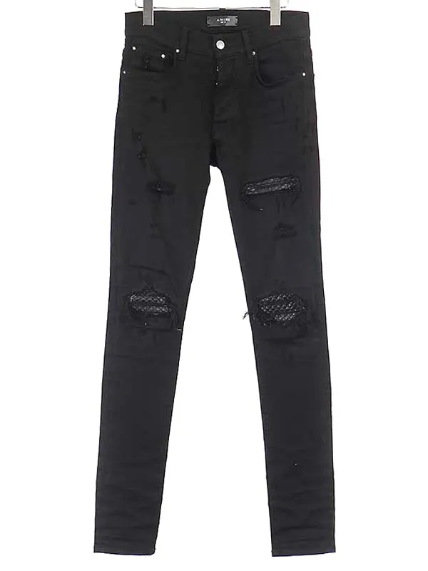 AMIRI アミリ MX1 キルティングレザーパッチストレッチダメージデニムパンツ
