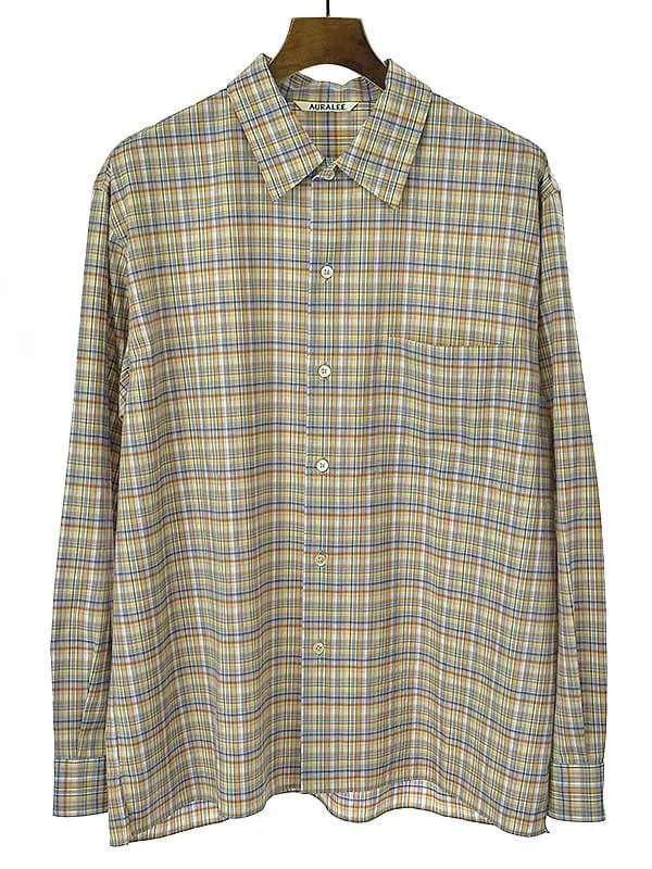 AURALEE オーラリー 21SS WASHABLE SUPER LIGHT WOOL CHECK SHIRTS ウールチェックシャツ