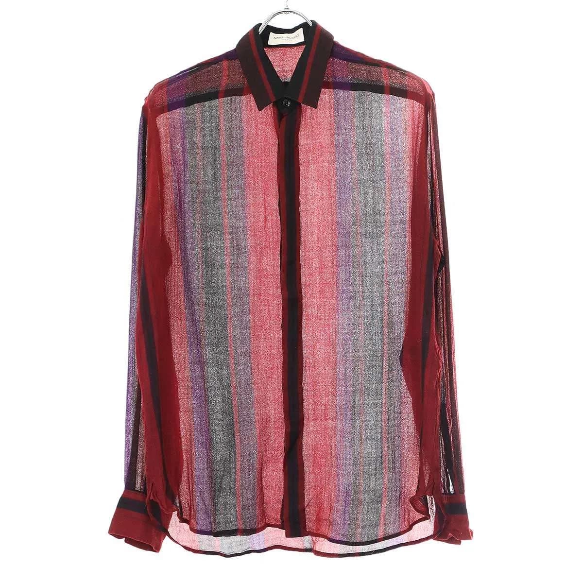 SAINT LAURENT サンローラン パリ 19AW フライフロント ウールシアーストライプシャツ