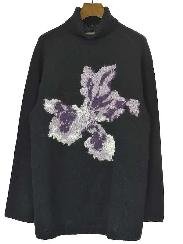 Yohji Yamamoto ヨウジヤマモトプールオム 22AW フラワーインターシャタートルネックニットセーター