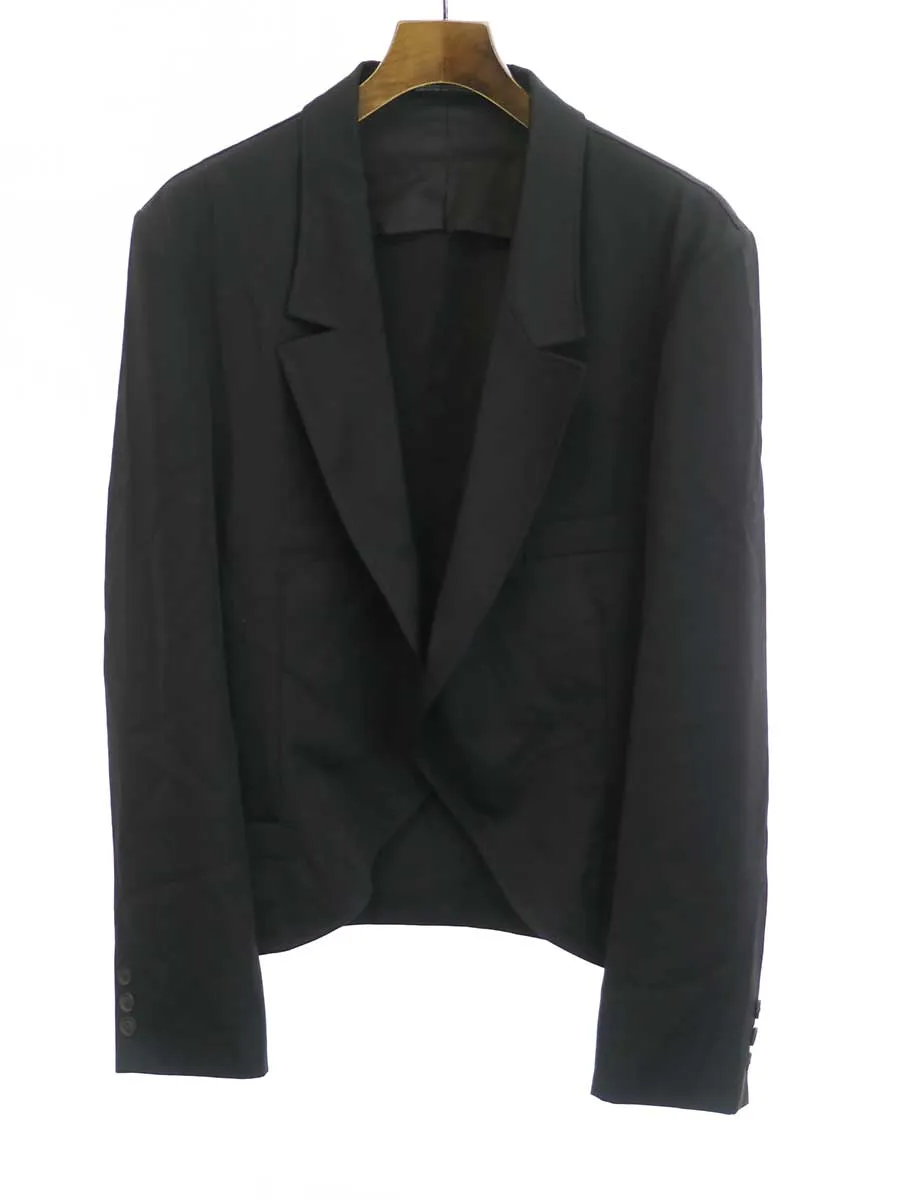 Yohji Yamamoto ヨウジヤマモト プールオム 21SS LOOK22 「地球は青かったよ。」メッセージプリントウールギャバジンショートジャケット