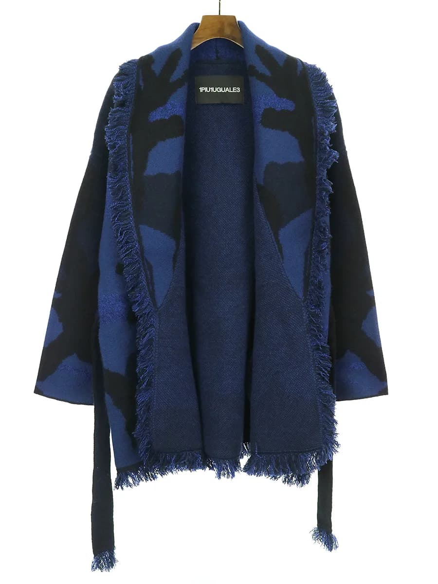 1piu1uguale3 1piu1uguale3 18AW カシミヤ混カモフラージュ柄フリンジニットガウンカーディガン