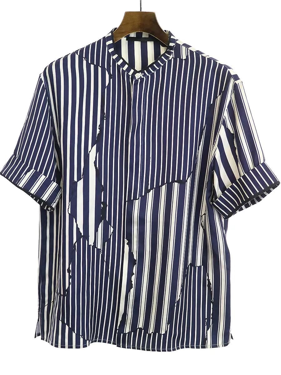 HAIDER ACKERMANN ハイダーアッカーマン マルチストライプショートスリーブシルクシャツ