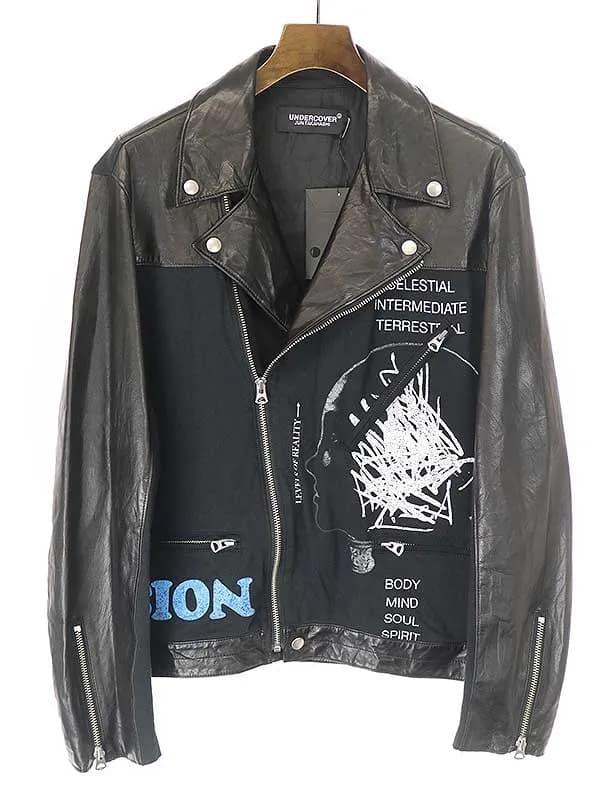 UNDERCOVER アンダーカバー 22SS プリント切替レザーライダースジャケット