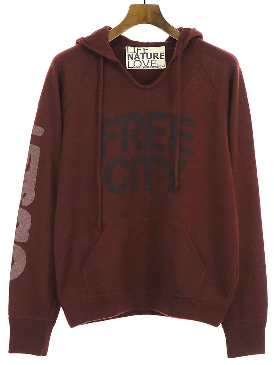 FREE CITY フリーシティ カシミヤシルクロゴプリントプルオーバーニットパーカー