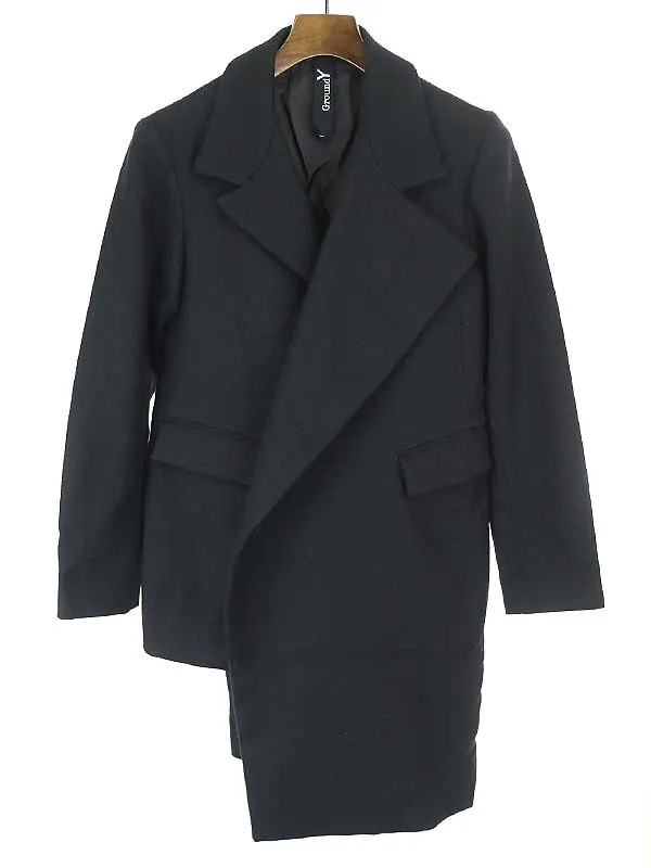 Yohji Yamamoto グラウンド ワイ 17AW アシンメトリーウールロングジャケット