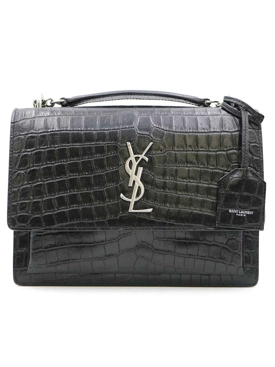 SAINT LAURENT サンローラン パリ サンセット ミディアム クロコダイルエンボスシャイニーレザーショルダーバッグ
