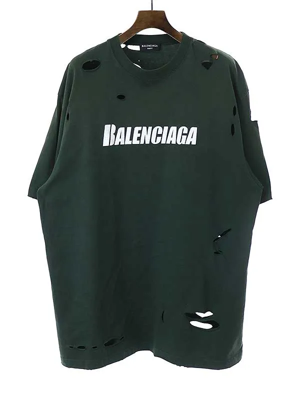 BALENCIAGA バレンシアガ デストロイダメージオーバーサイズロゴTシャツ
