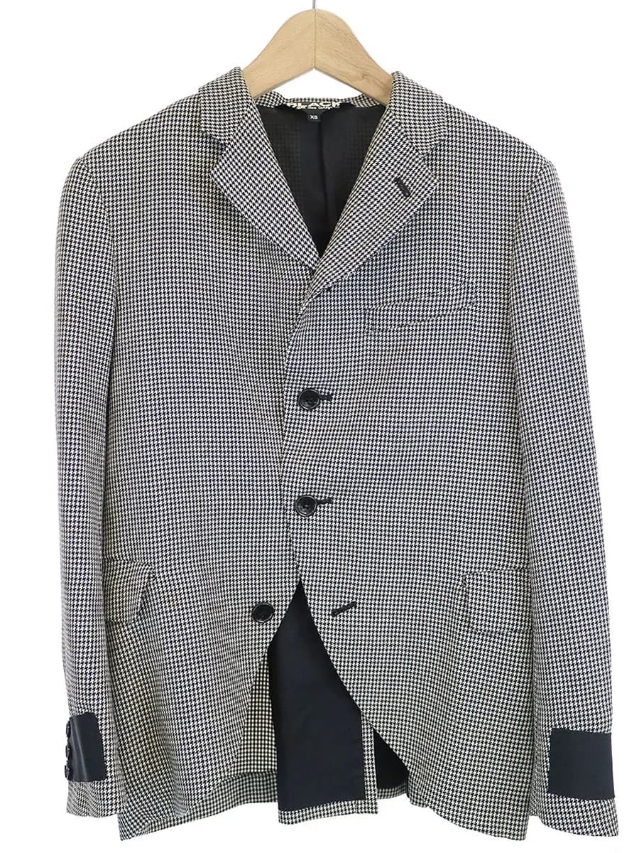 COMME des GARCONS ブラック コムデギャルソン 10AW ハウンドトゥースチェックテーピングカフスジャケット