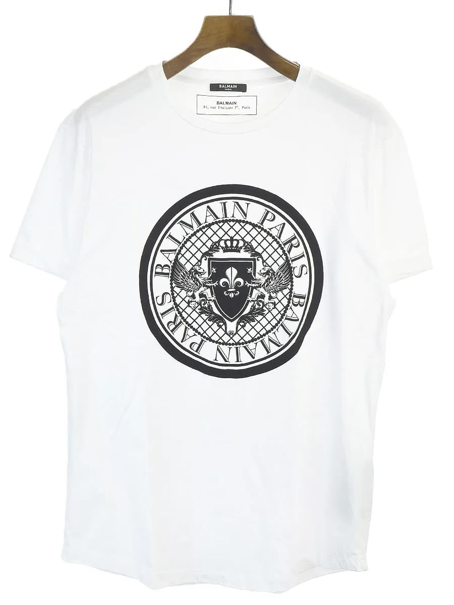BALMAIN HOMME バルマン オム エンブレムフロッキープリントTシャツ