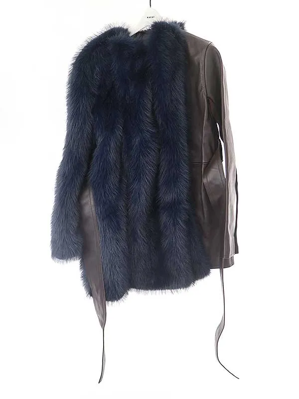 sacai サカイ 23AW Faux Fur & Leather Belted Coat リブ切替フォックスファーレザーコート